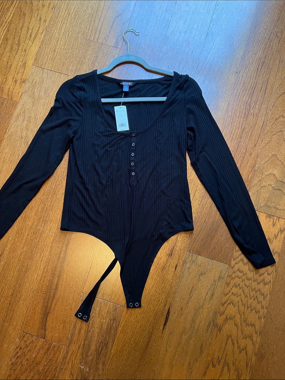 Banana Republic Black Ribbed Long-Sleeve Henley Bodysuit